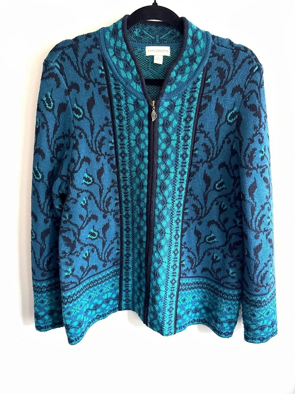Appleseed's Zip Cardigan in Blue & Teal / Nordic Style / Fair Isle